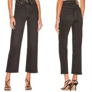 Levi's Premium‎  Ribcage Straight Ankle Jean Stone Wash Black size 25